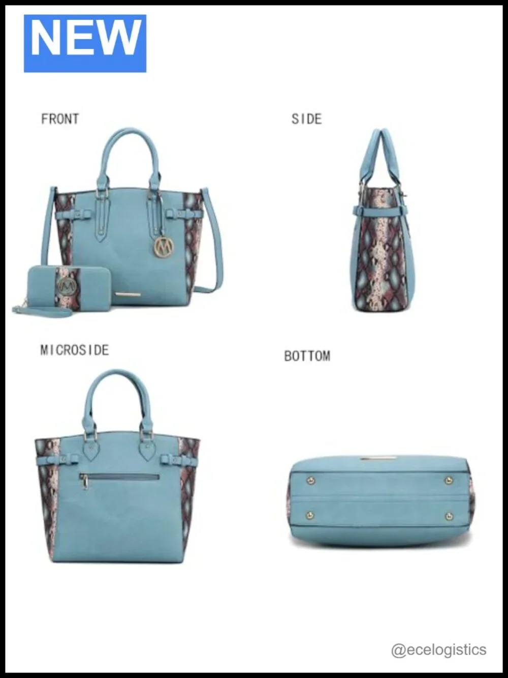 Vegan Leather Snake Embossed Tote Bag and Wristlet Set
